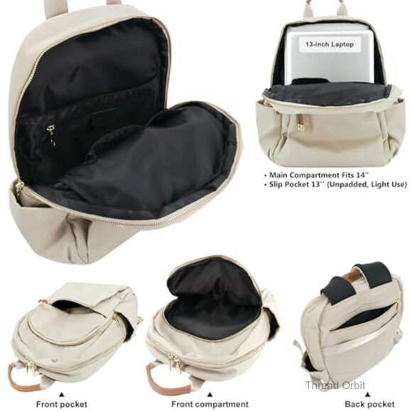 Medium Nylon Backpack Purse with Gold Hardware, Water-Resistant Daypack for main image 7